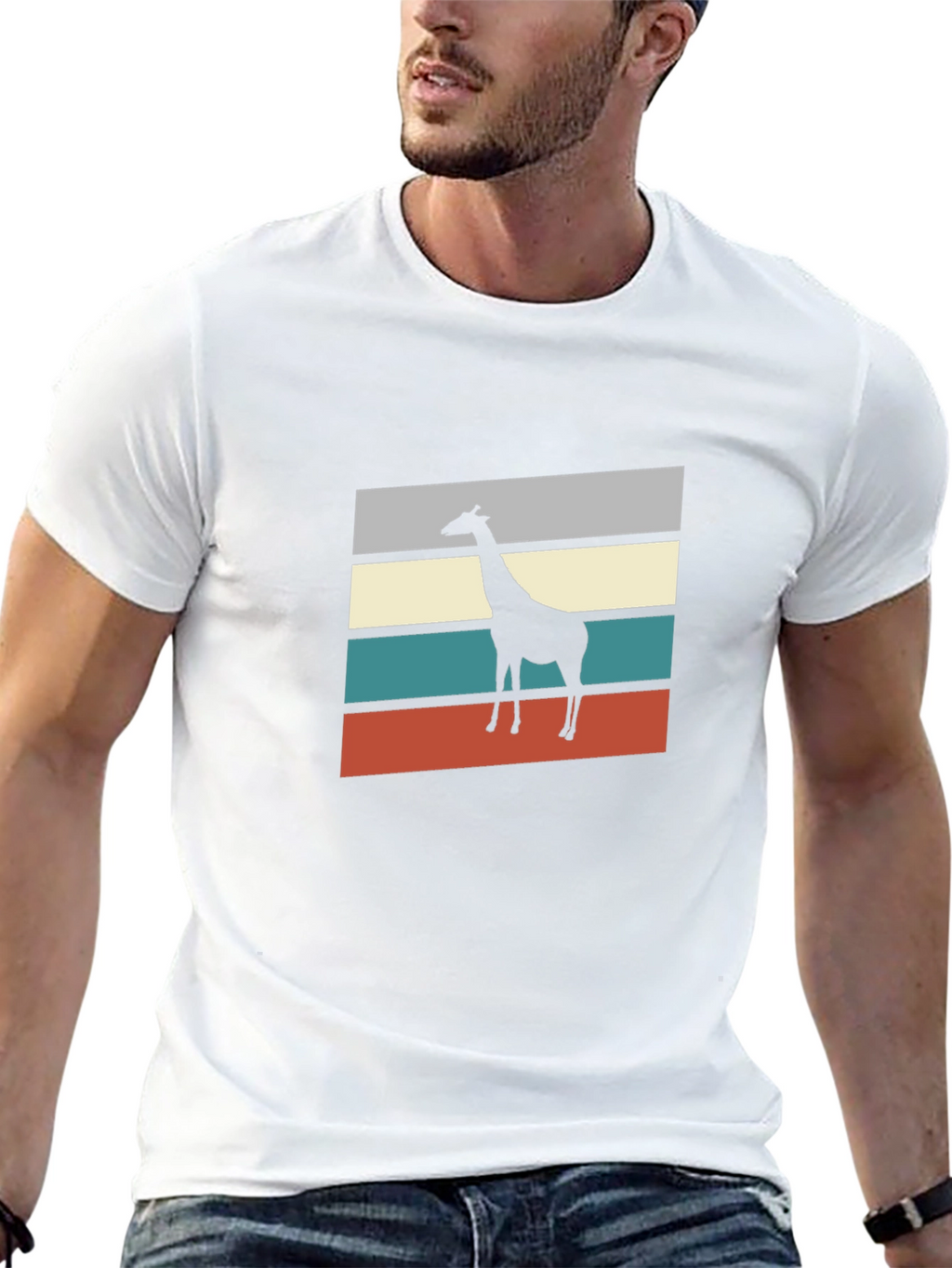 Retro Giraffe Silhouette Graphic Tee - Mens Black T-Shirt