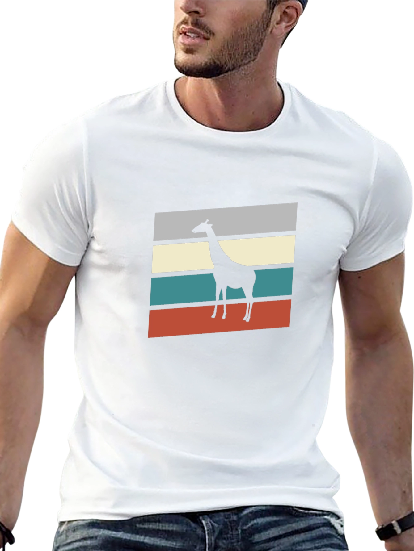 Retro Giraffe Silhouette Graphic Tee - Mens Black T-Shirt