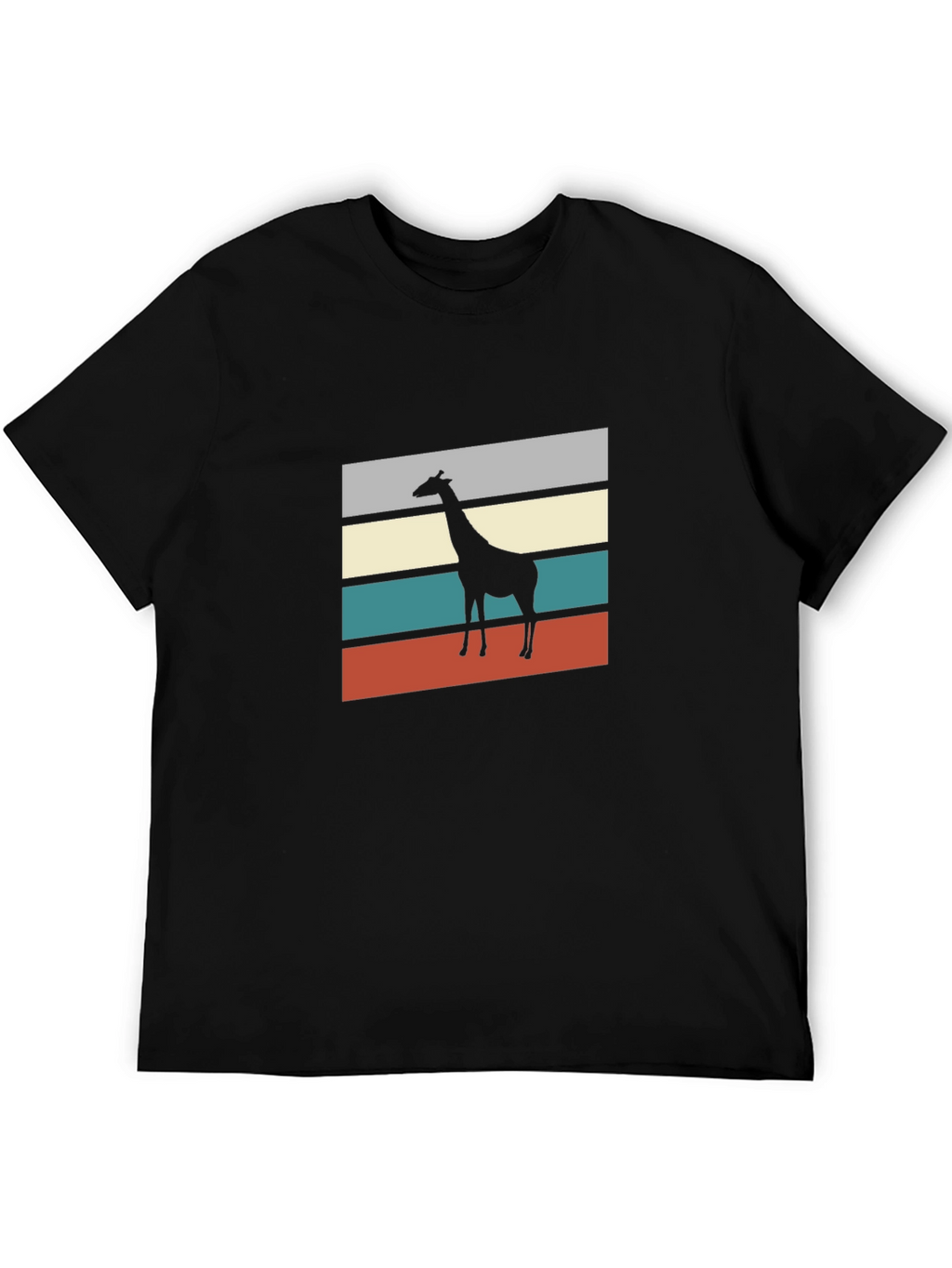 Retro Giraffe Silhouette Graphic Tee - Mens Black T-Shirt