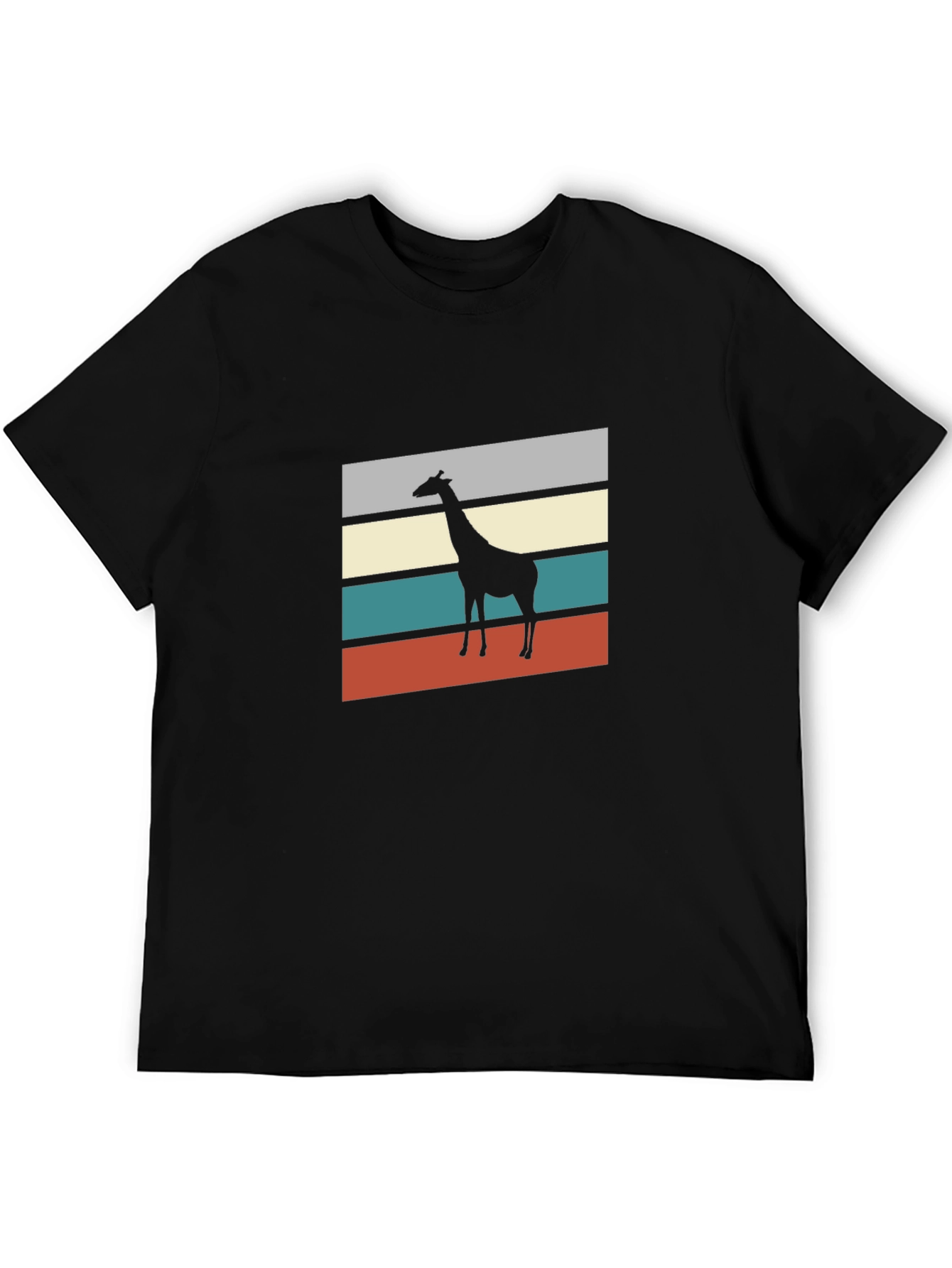 Retro Giraffe Silhouette Graphic Tee - Mens Black T-Shirt