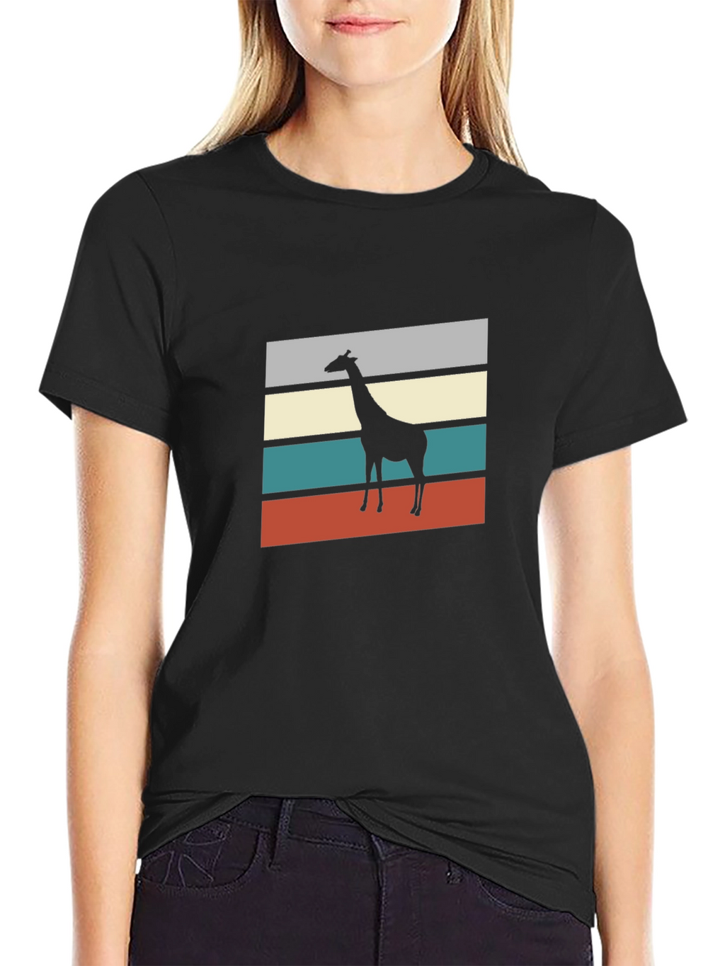 Retro Giraffe Silhouette Graphic Tee - Mens Black T-Shirt