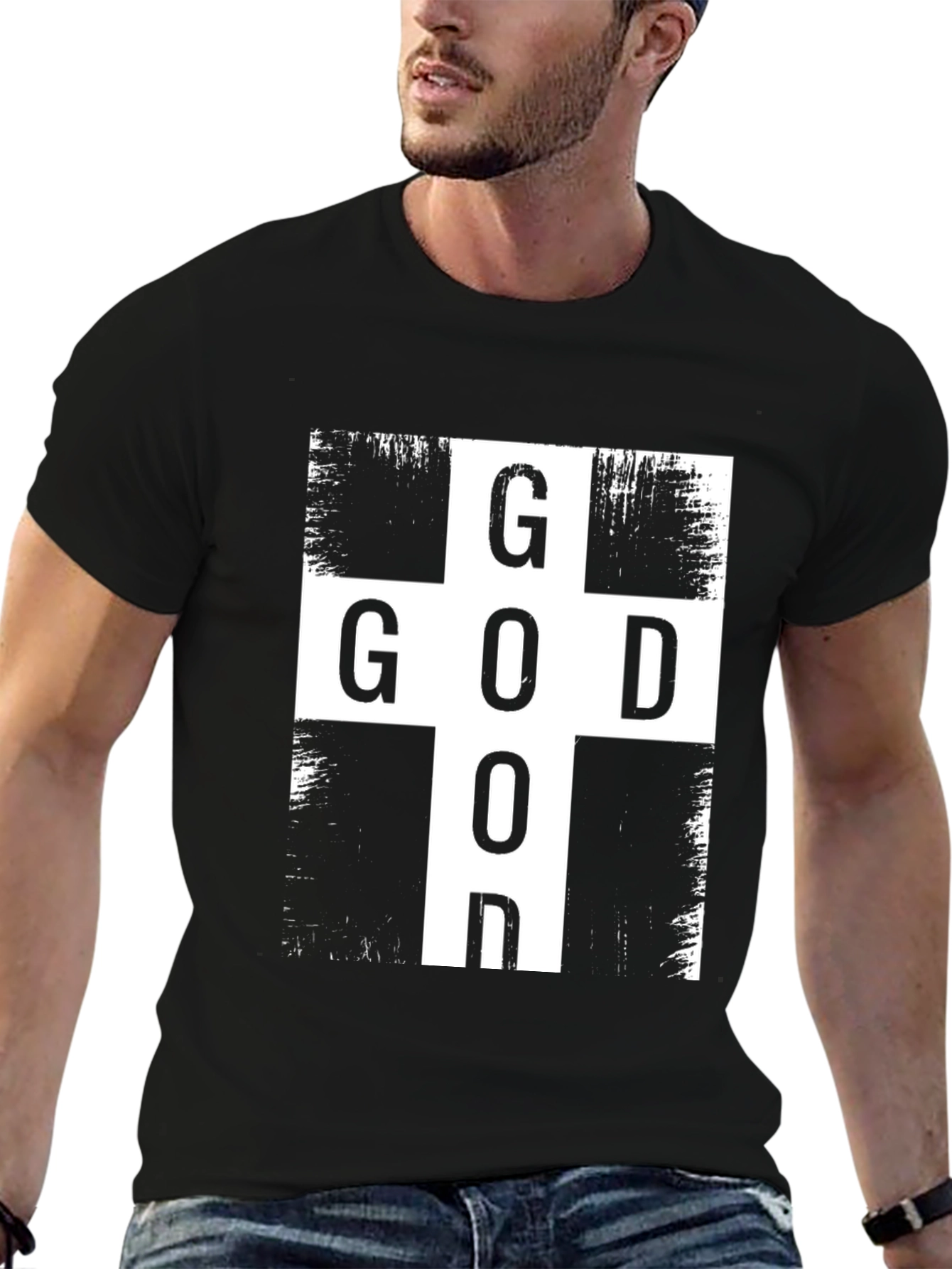 God Cross Graphic Print Black T-Shirt