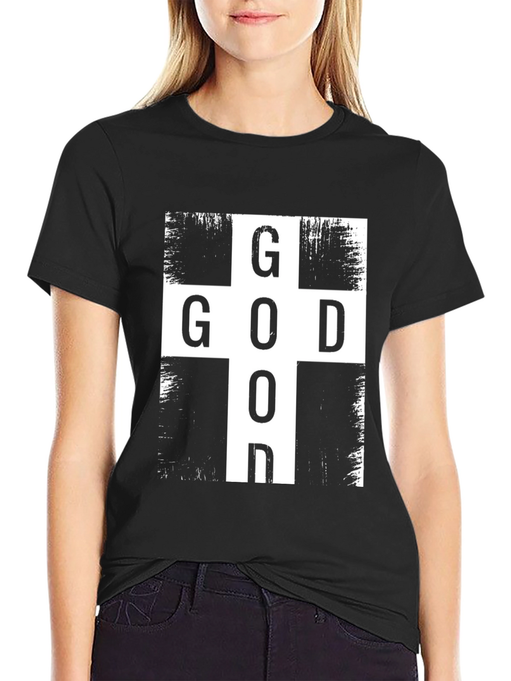 God Cross Graphic Print Black T-Shirt