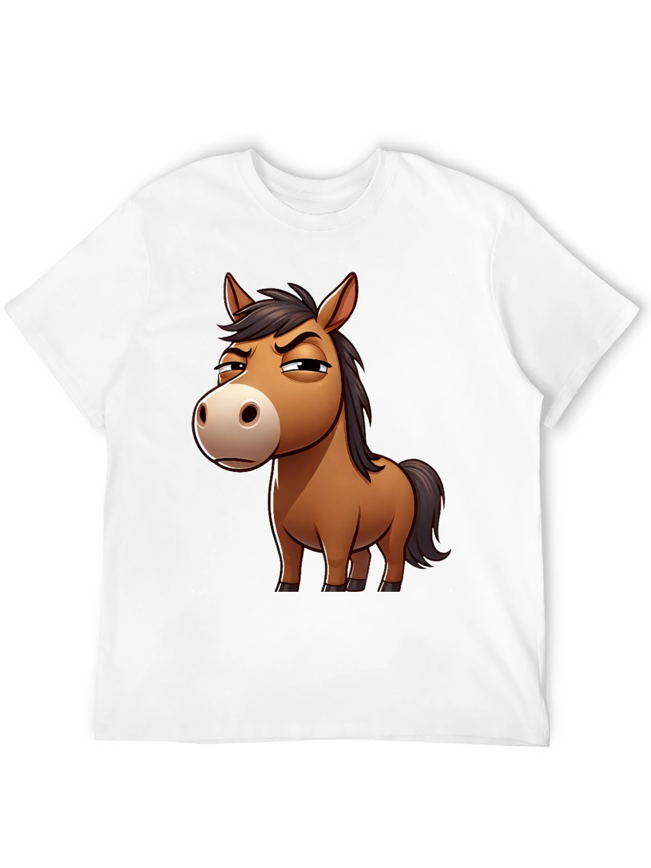Funny Grumpy Horse Cartoon Black T-Shirt