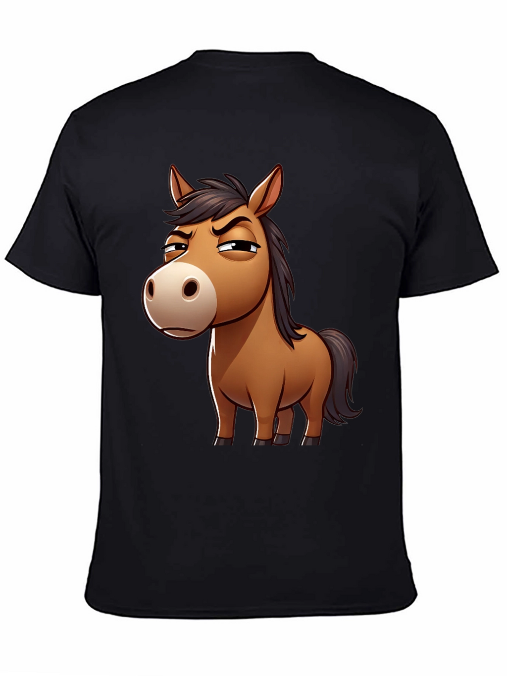 Funny Grumpy Horse Cartoon Black T-Shirt