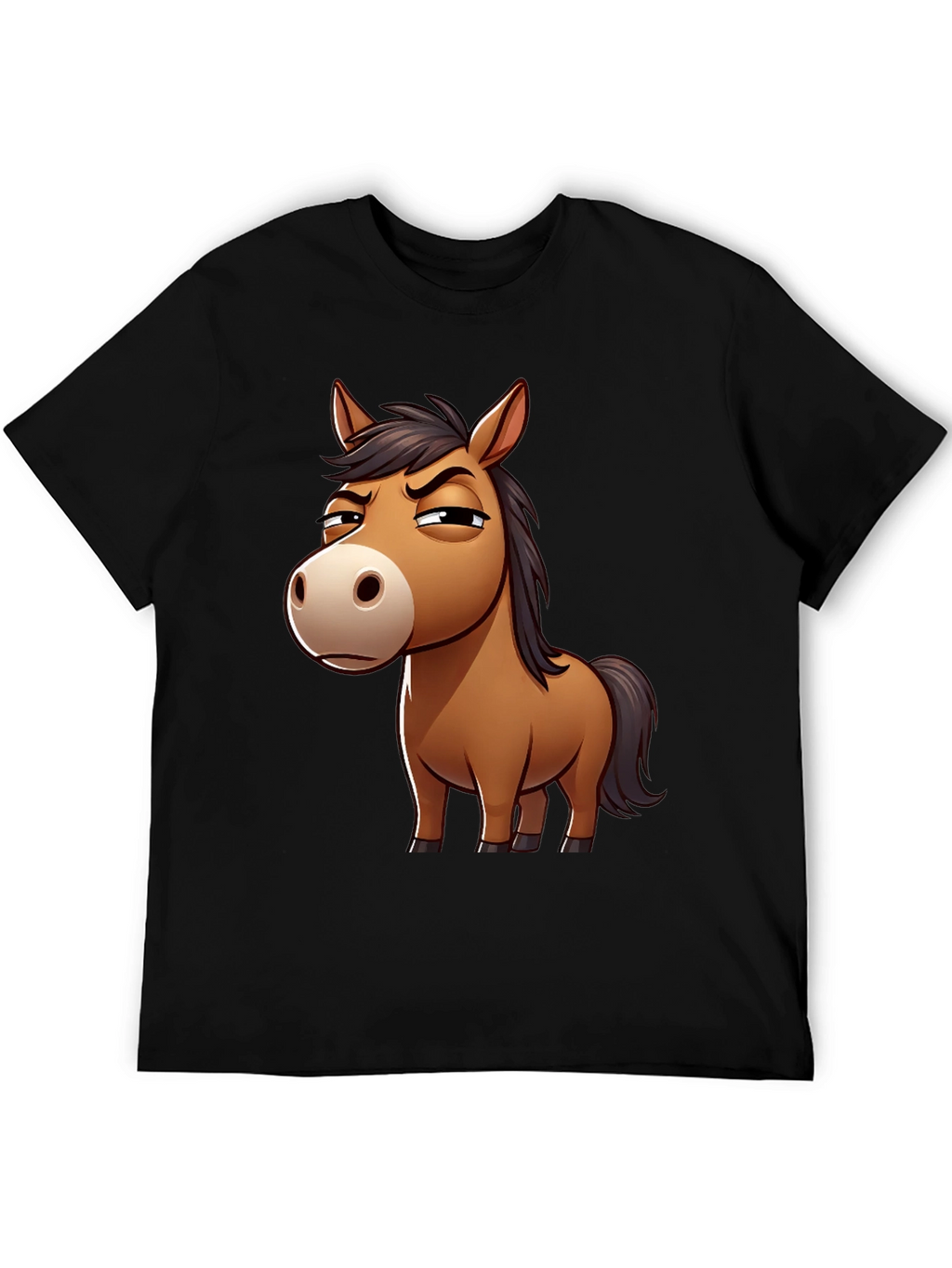 Funny Grumpy Horse Cartoon Black T-Shirt