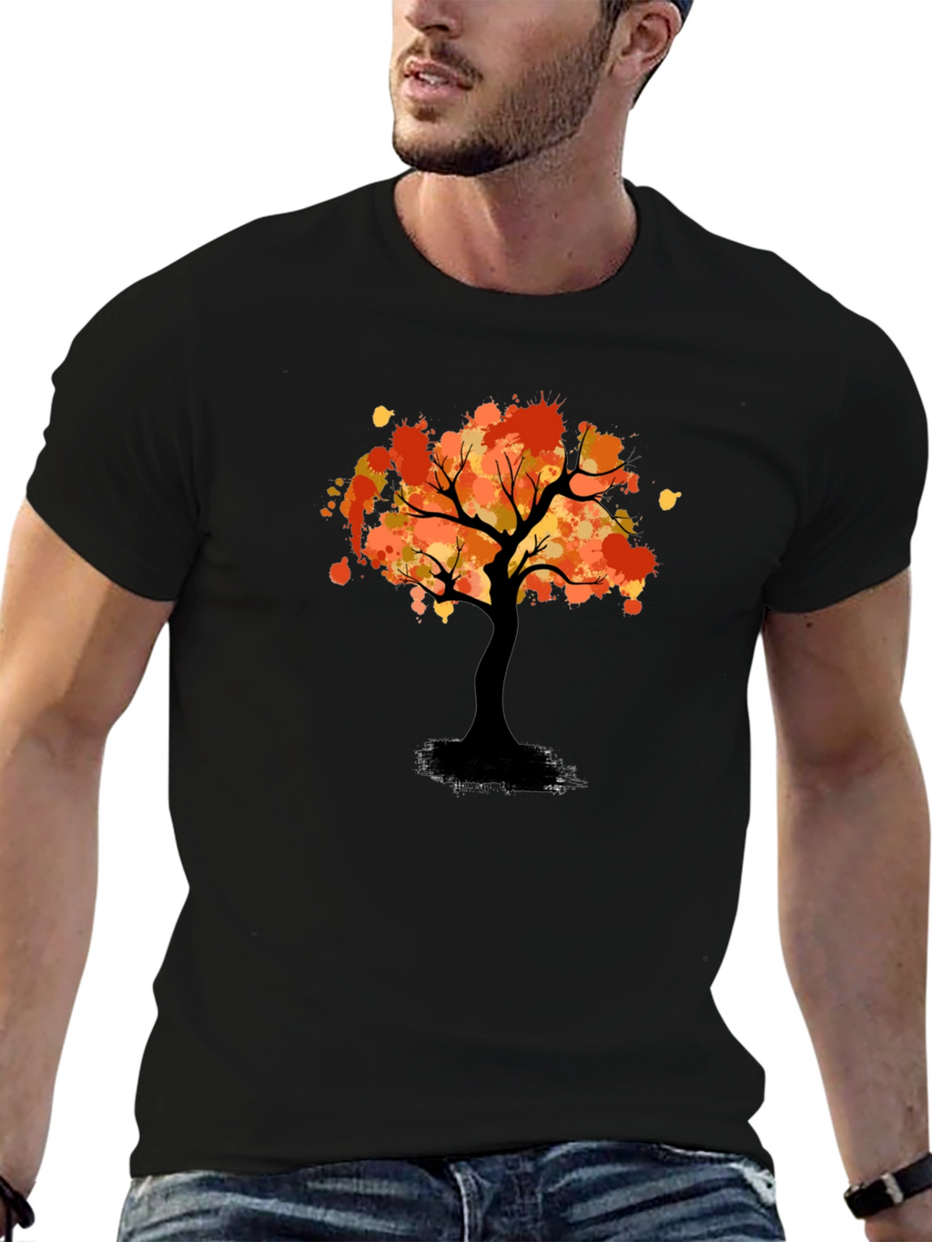 Autumn Tree Graphic Tee - Stylish Black T-Shirt
