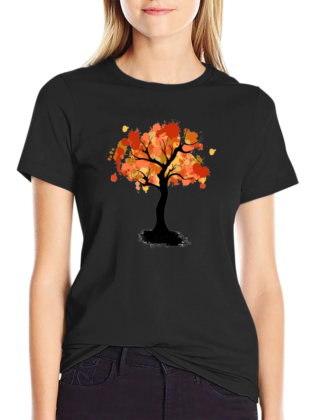 Autumn Tree Graphic Tee - Stylish Black T-Shirt