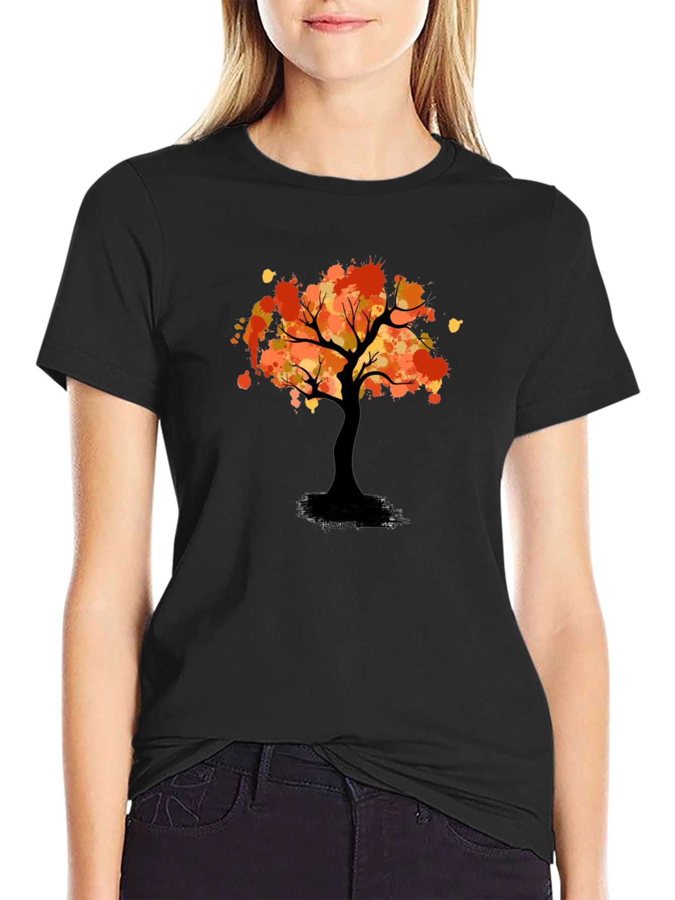 Autumn Tree Graphic Tee - Stylish Black T-Shirt