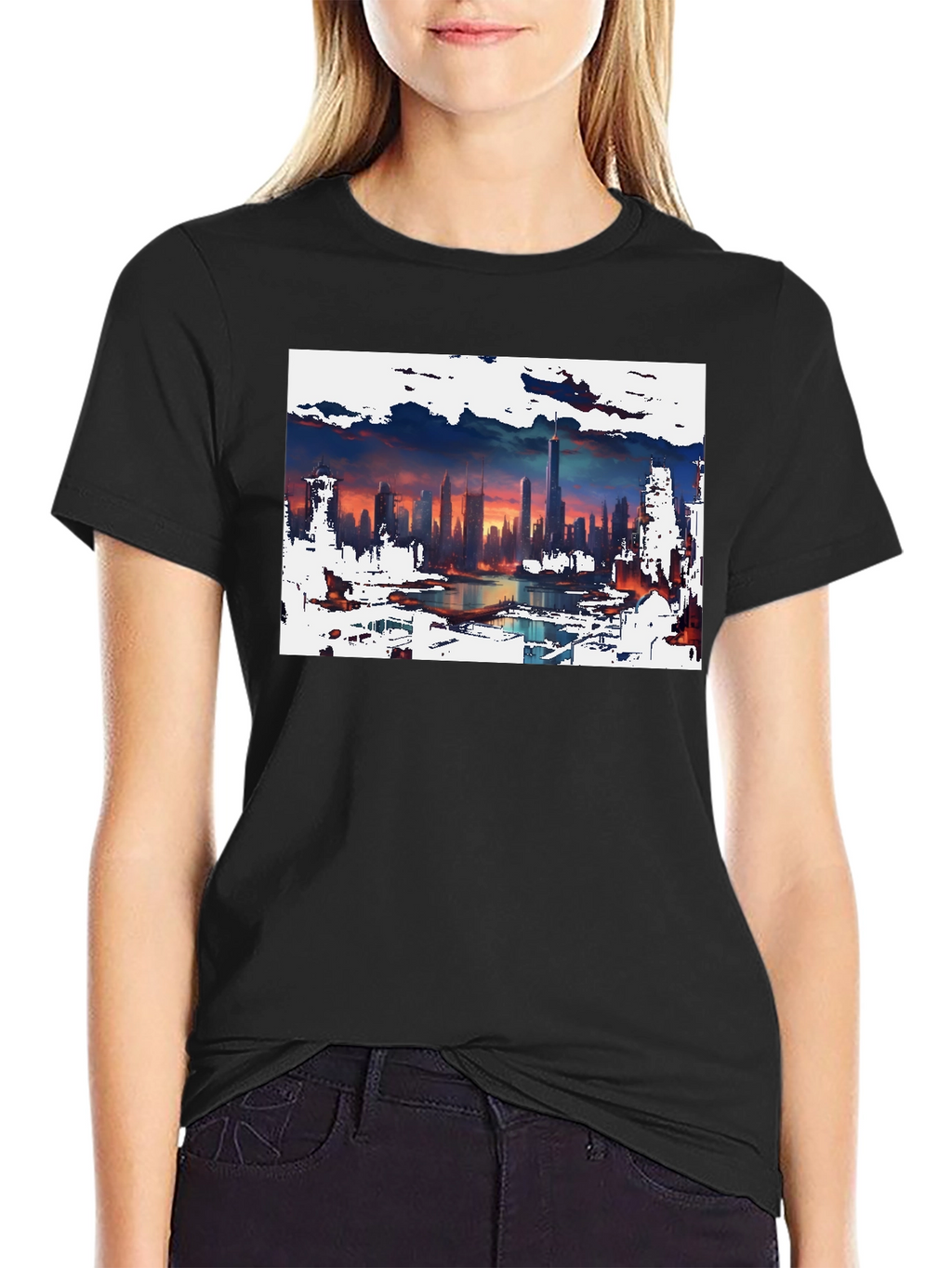 Cityscape Graphic Tee - Artistic Skyline Design