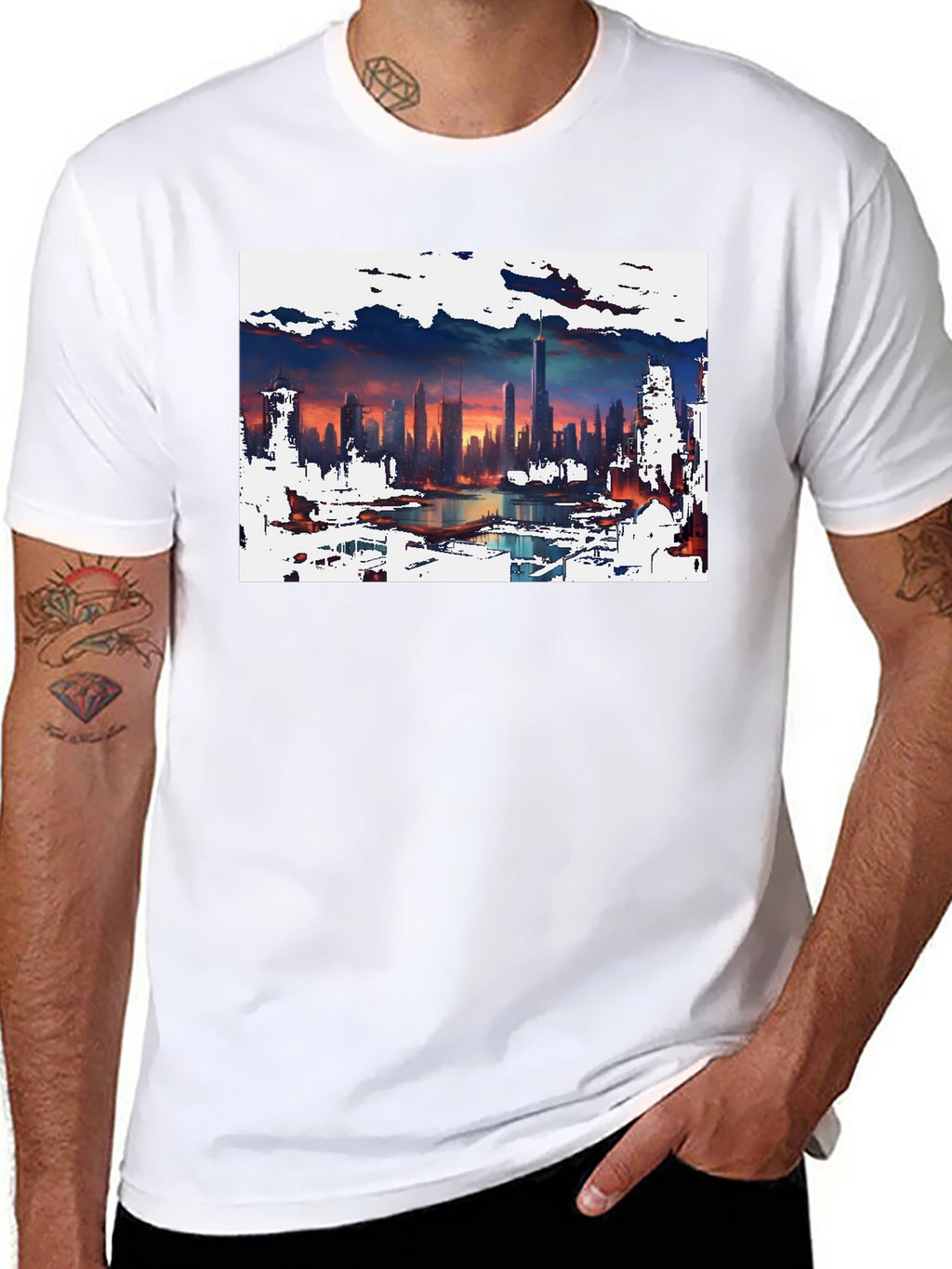 Cityscape Graphic Tee - Artistic Skyline Design