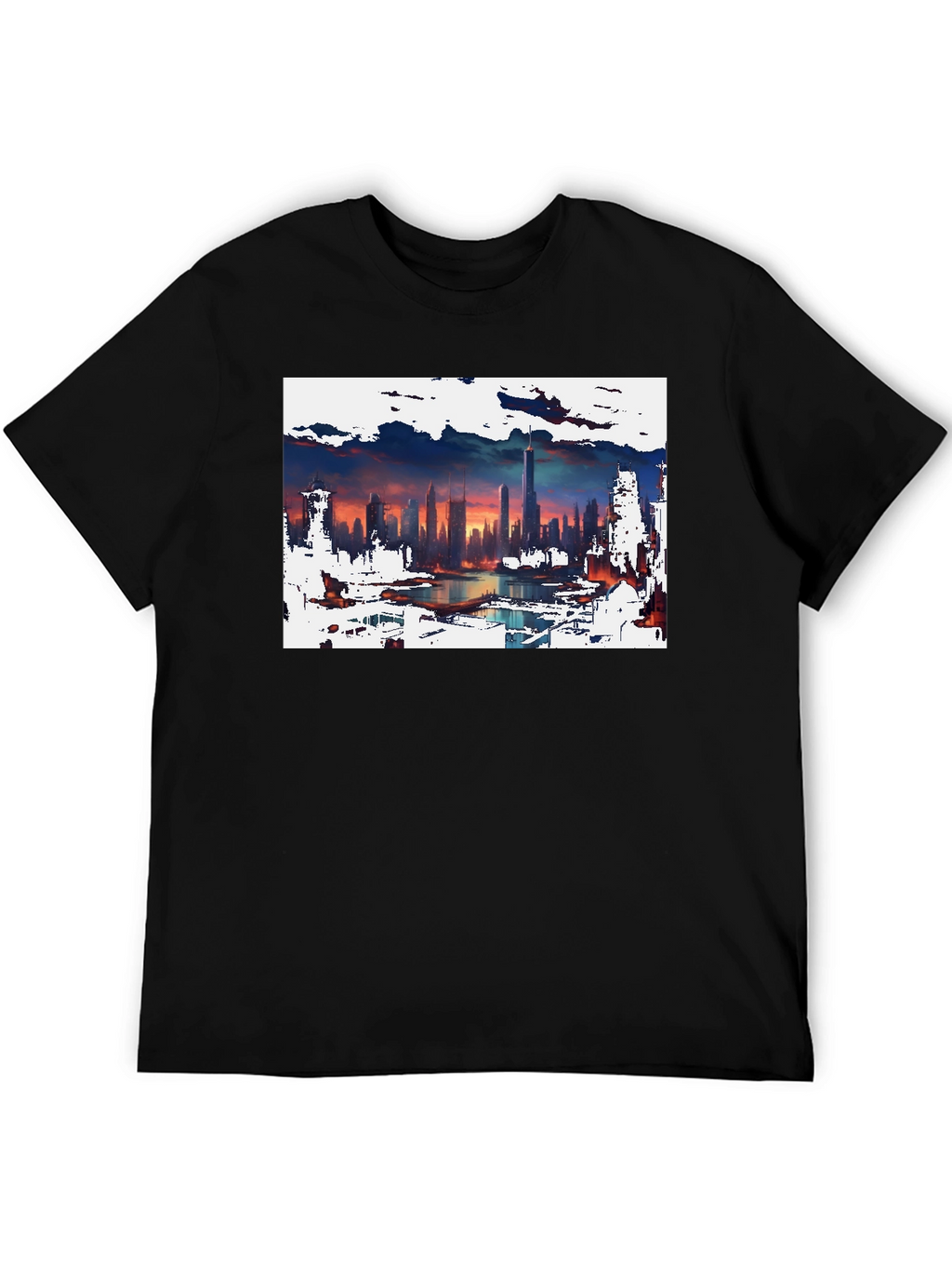 Cityscape Graphic Tee - Artistic Skyline Design
