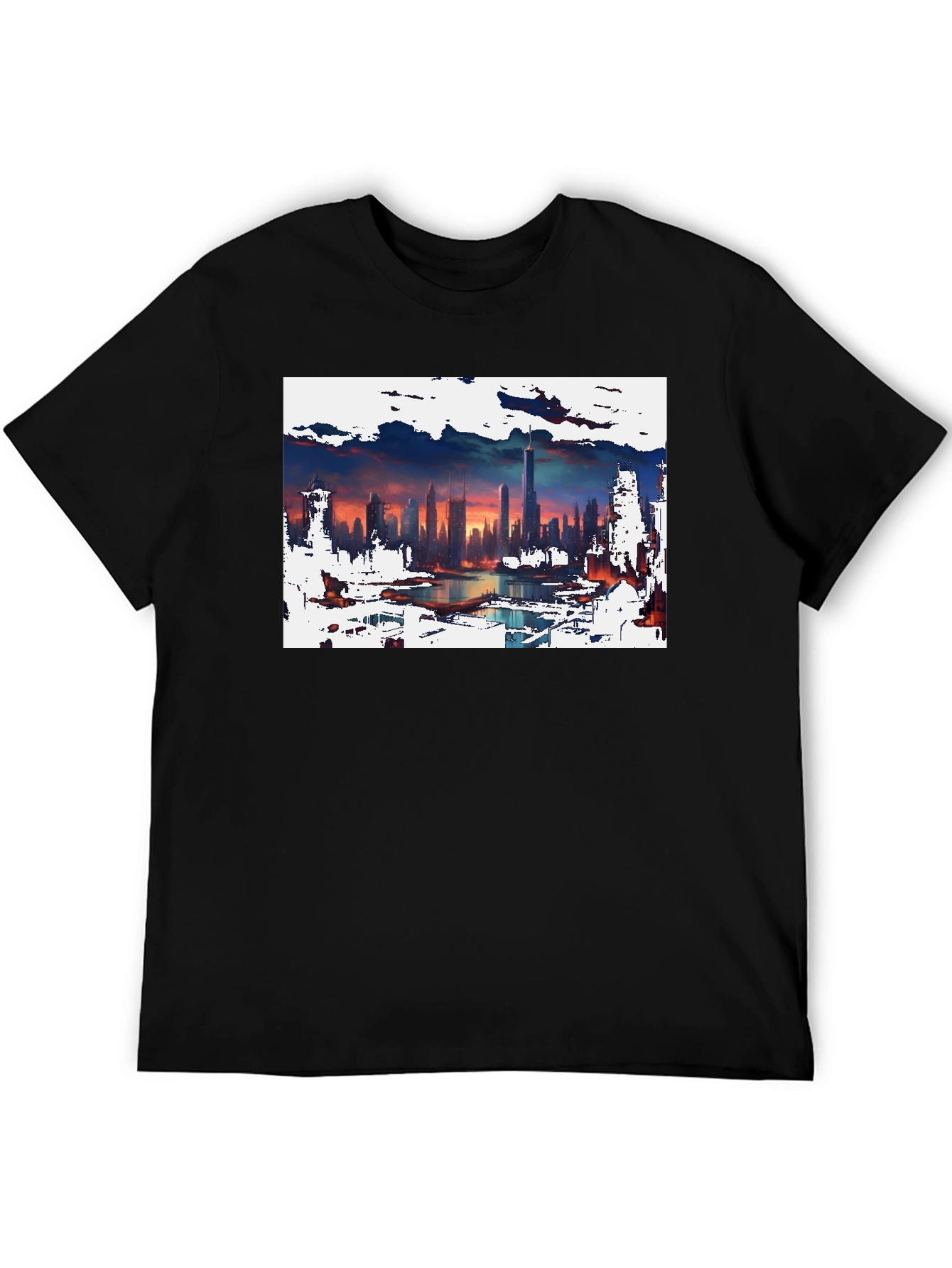 Cityscape Graphic Tee - Artistic Skyline Design