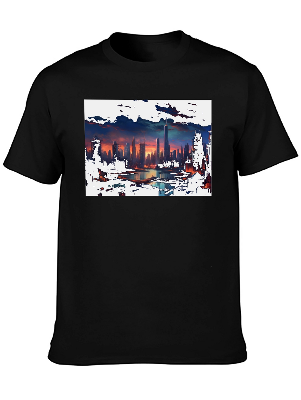 Cityscape Graphic Tee - Artistic Skyline Design