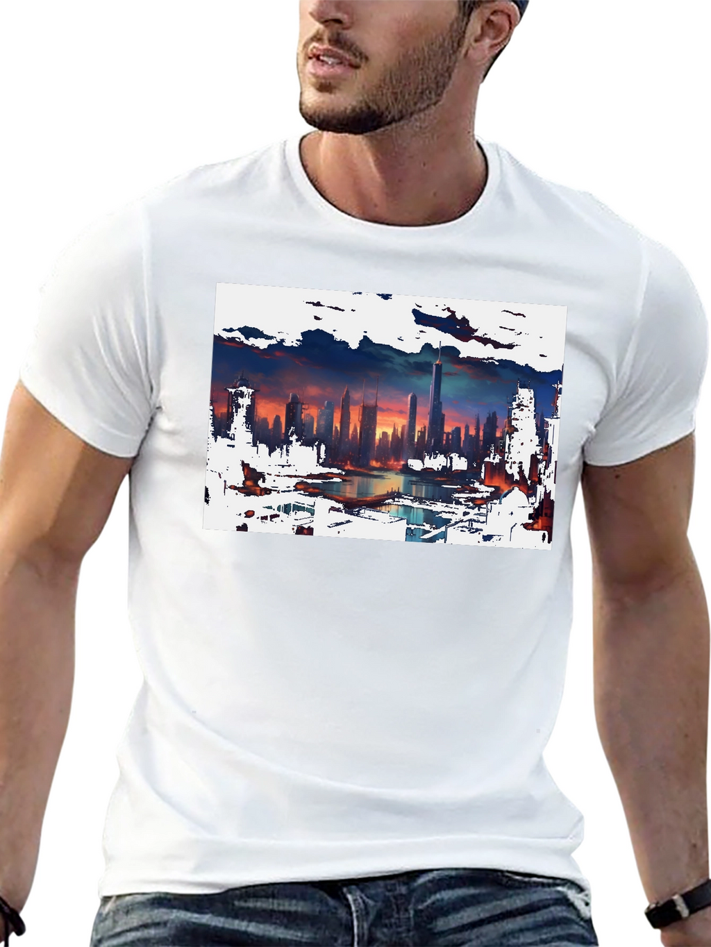 Cityscape Graphic Tee - Artistic Skyline Design