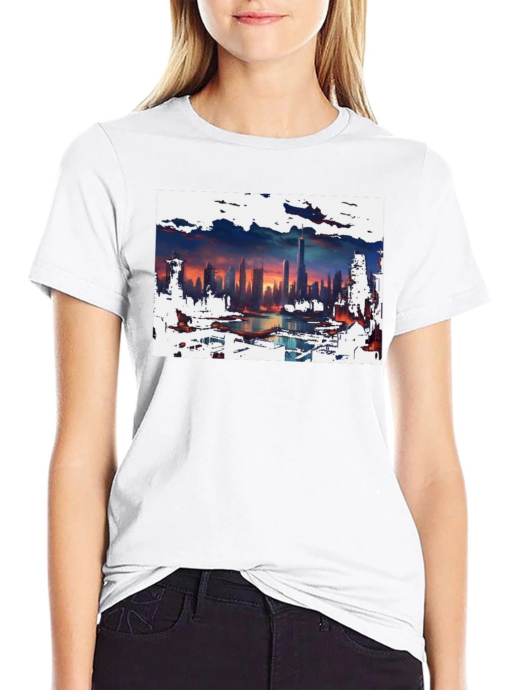 Cityscape Graphic Tee - Artistic Skyline Design