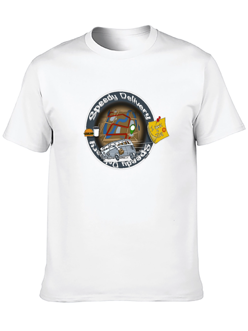 Speedy Delivery Black T-Shirt - Food and Map Design