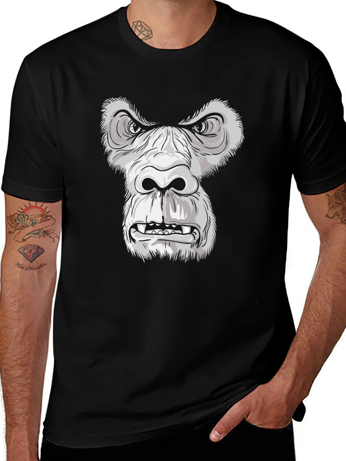 Gorilla Face Graphic Tee - Fierce Ape Design T-Shirt
