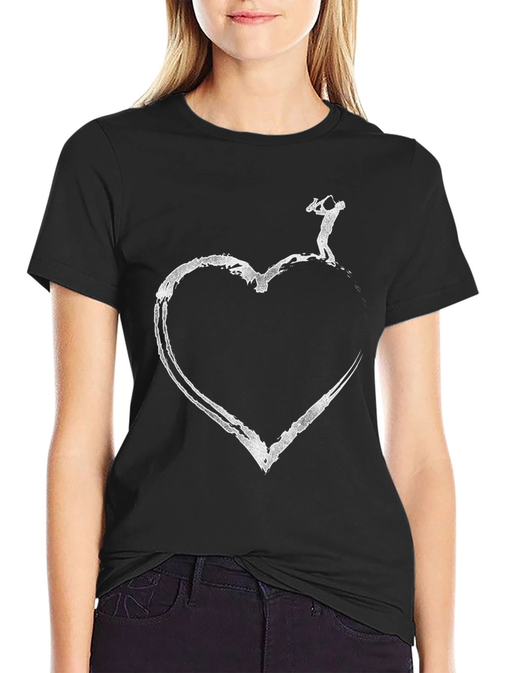 Heart Saxophone Player Graphic T-Shirt - Black
