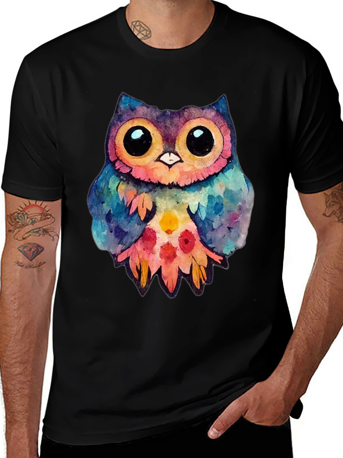 Watercolor Owl Graphic Tee - Trendy Bird Lovers Shirt