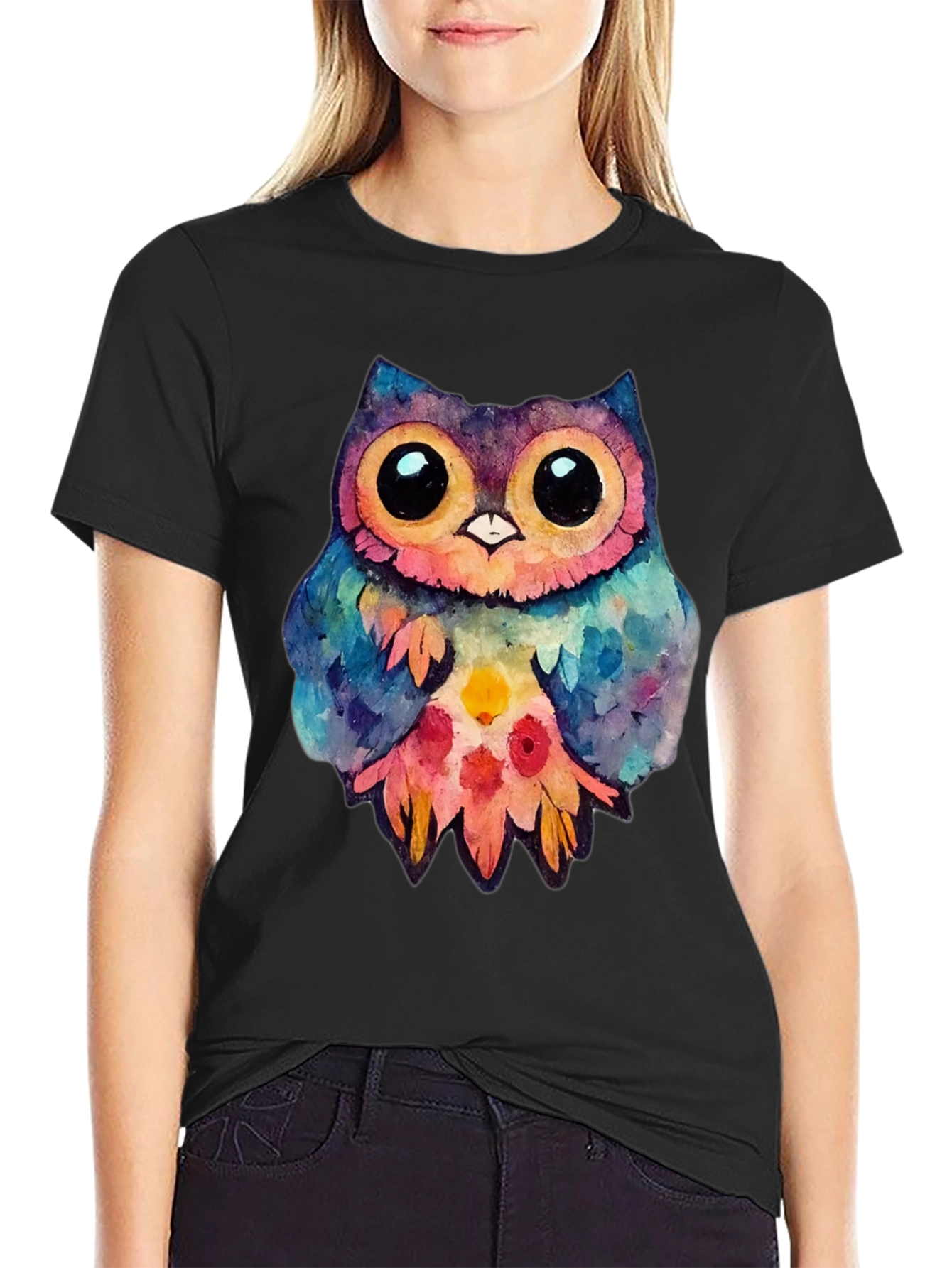 Watercolor Owl Graphic Tee - Trendy Bird Lovers Shirt