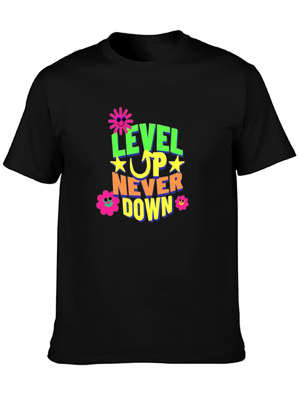 Level Up Graphic Print Black T-Shirt