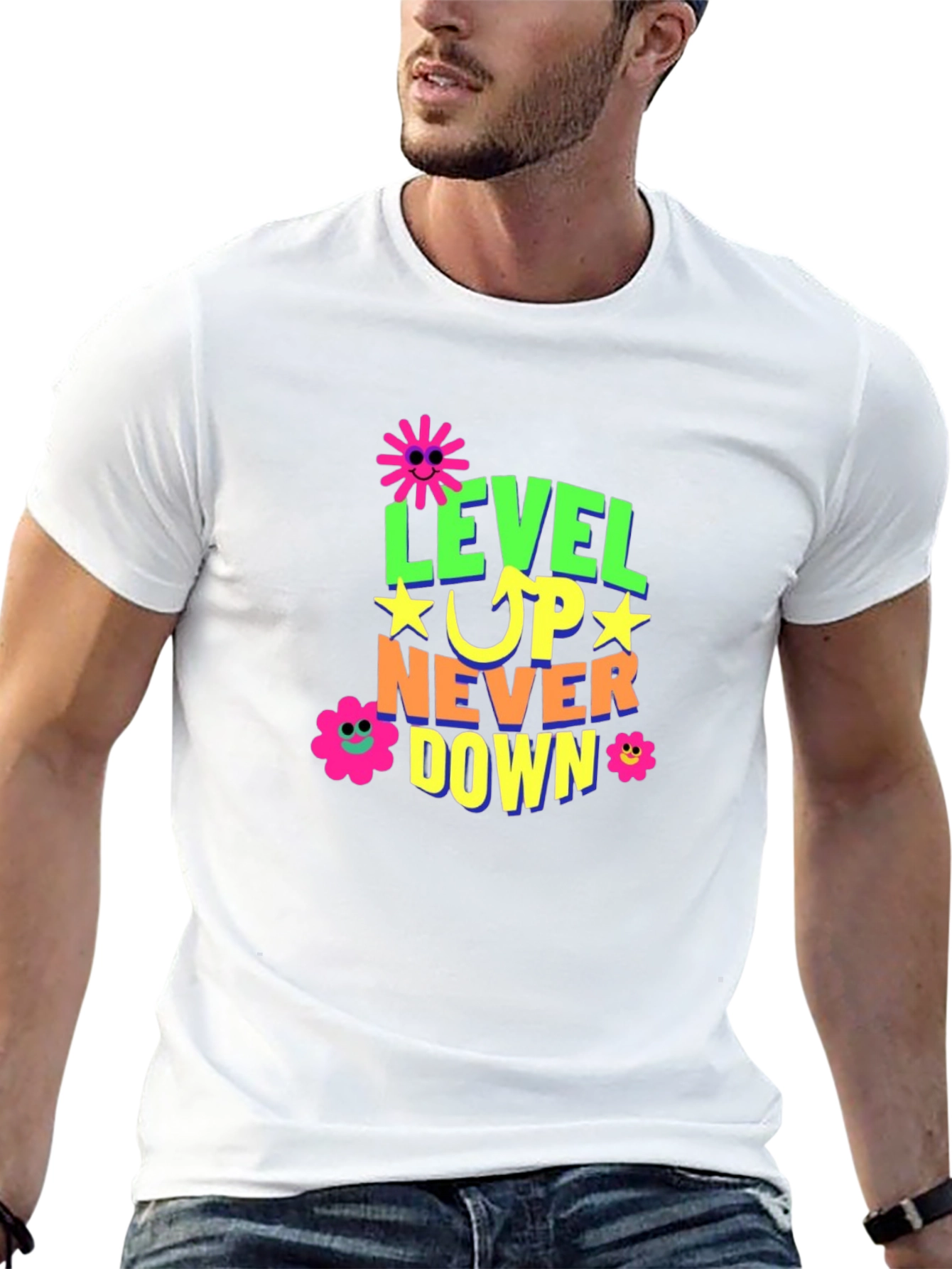 Level Up Graphic Print Black T-Shirt