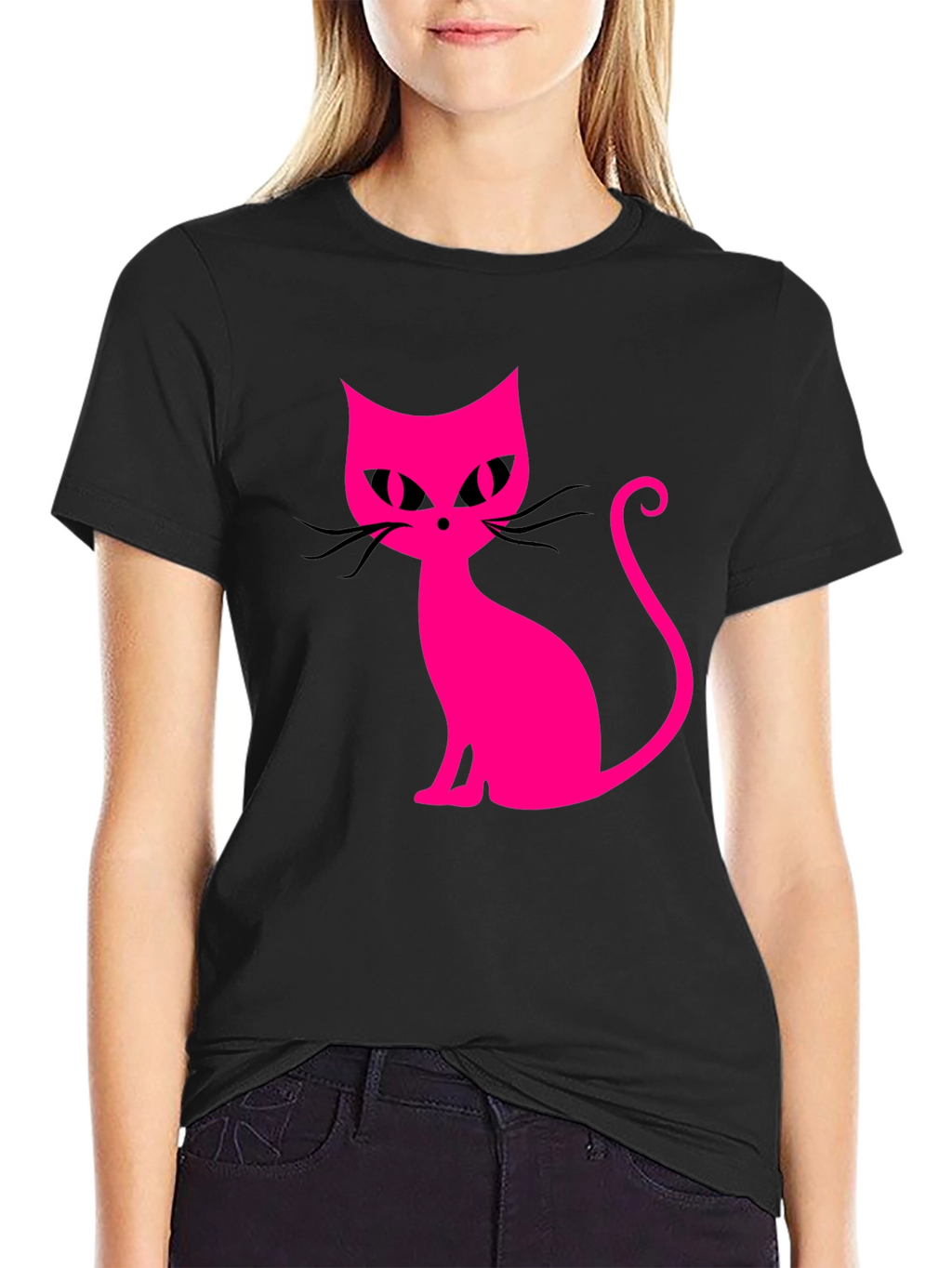 Cool Cat Tee - Pink Graphic on Black