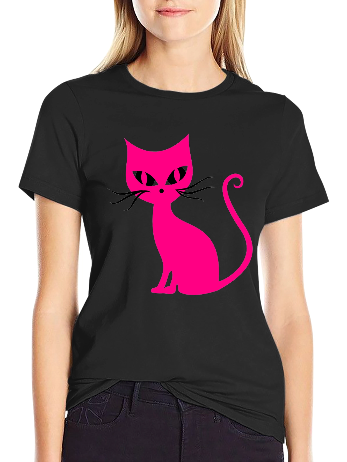 Cool Cat Tee - Pink Graphic on Black
