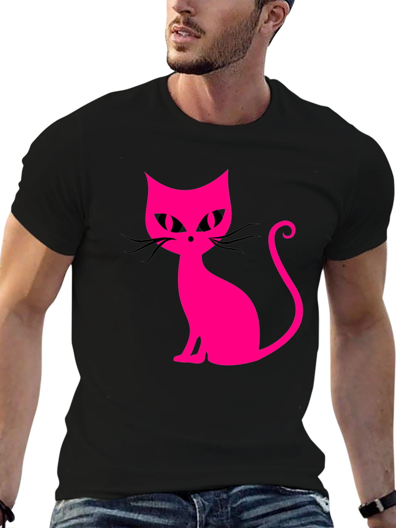 Cool Cat Tee - Pink Graphic on Black