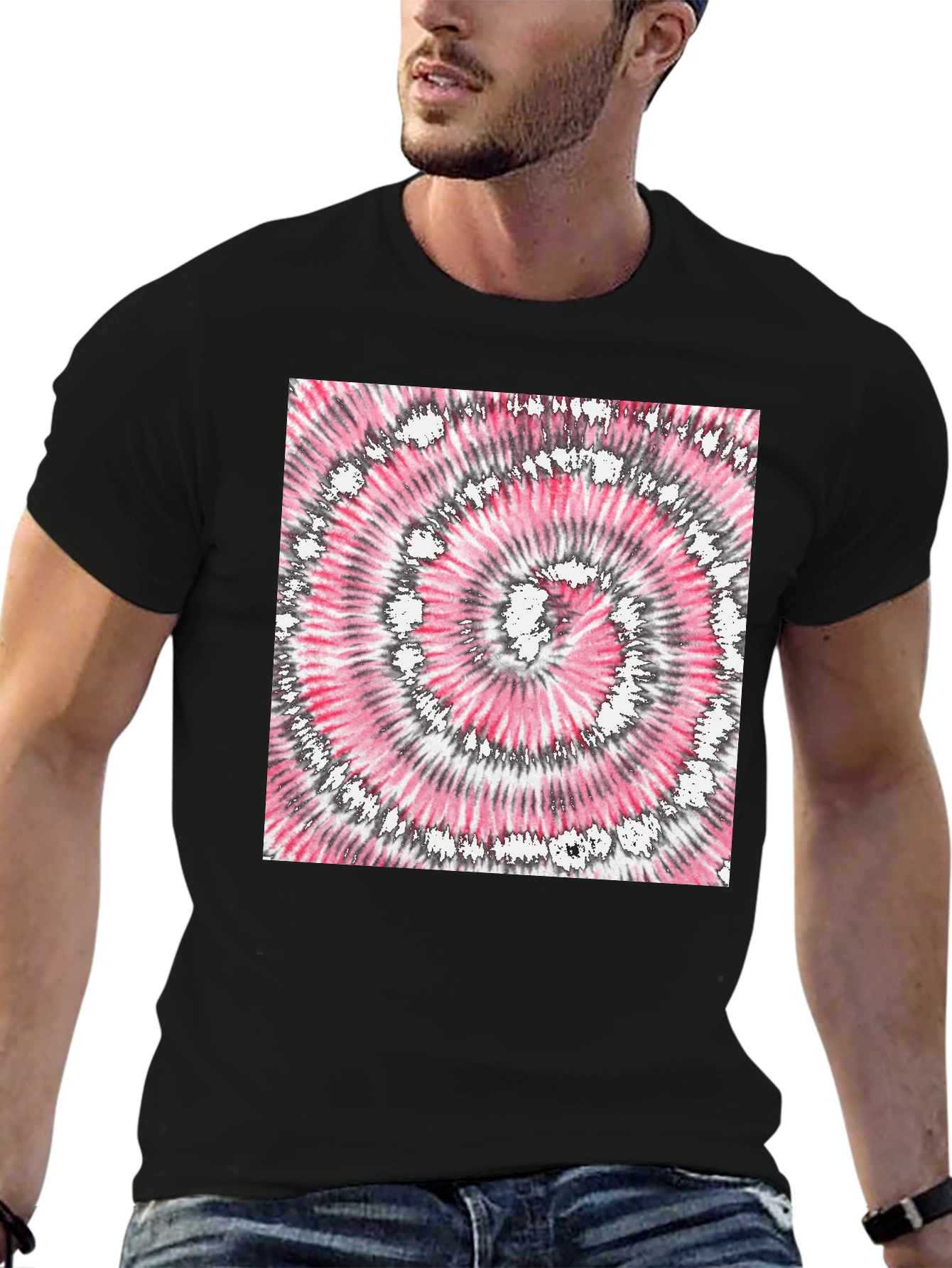Retro Tie-Dye Graphic Tee - Classic Black