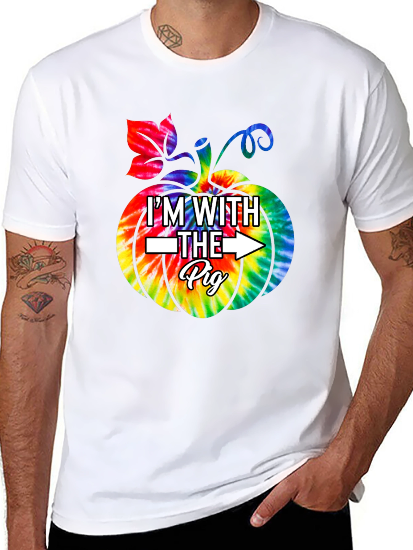 Im With The Pig Pumpkin Tie Dye Graphic T-Shirt