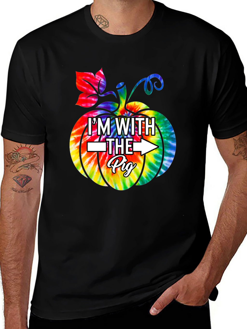 Im With The Pig Pumpkin Tie Dye Graphic T-Shirt