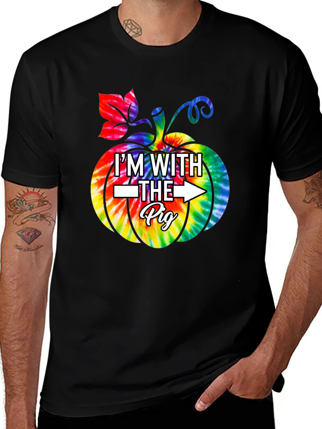 Im With The Pig Pumpkin Tie Dye Graphic T-Shirt