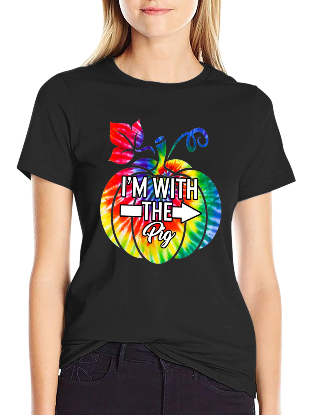 Im With The Pig Pumpkin Tie Dye Graphic T-Shirt