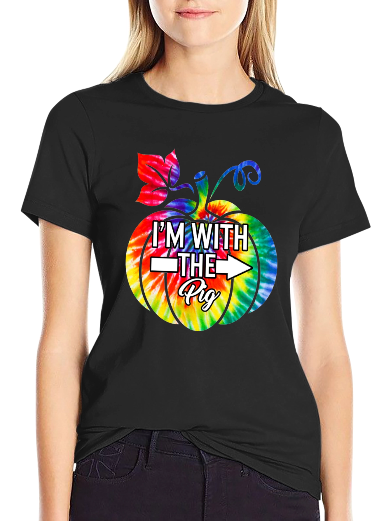 Im With The Pig Pumpkin Tie Dye Graphic T-Shirt