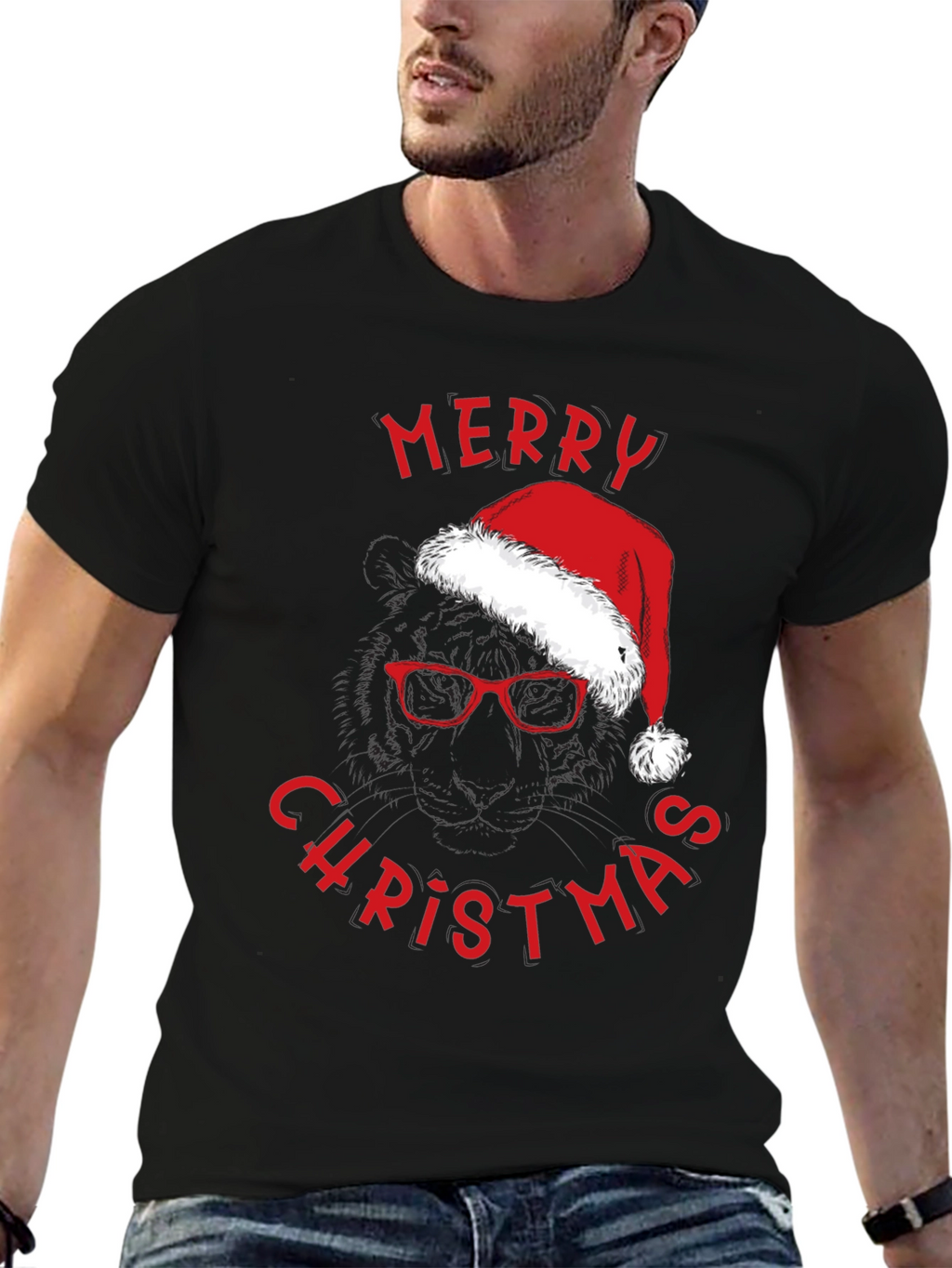 Merry Christmas Santa Hat & Glasses T-Shirt