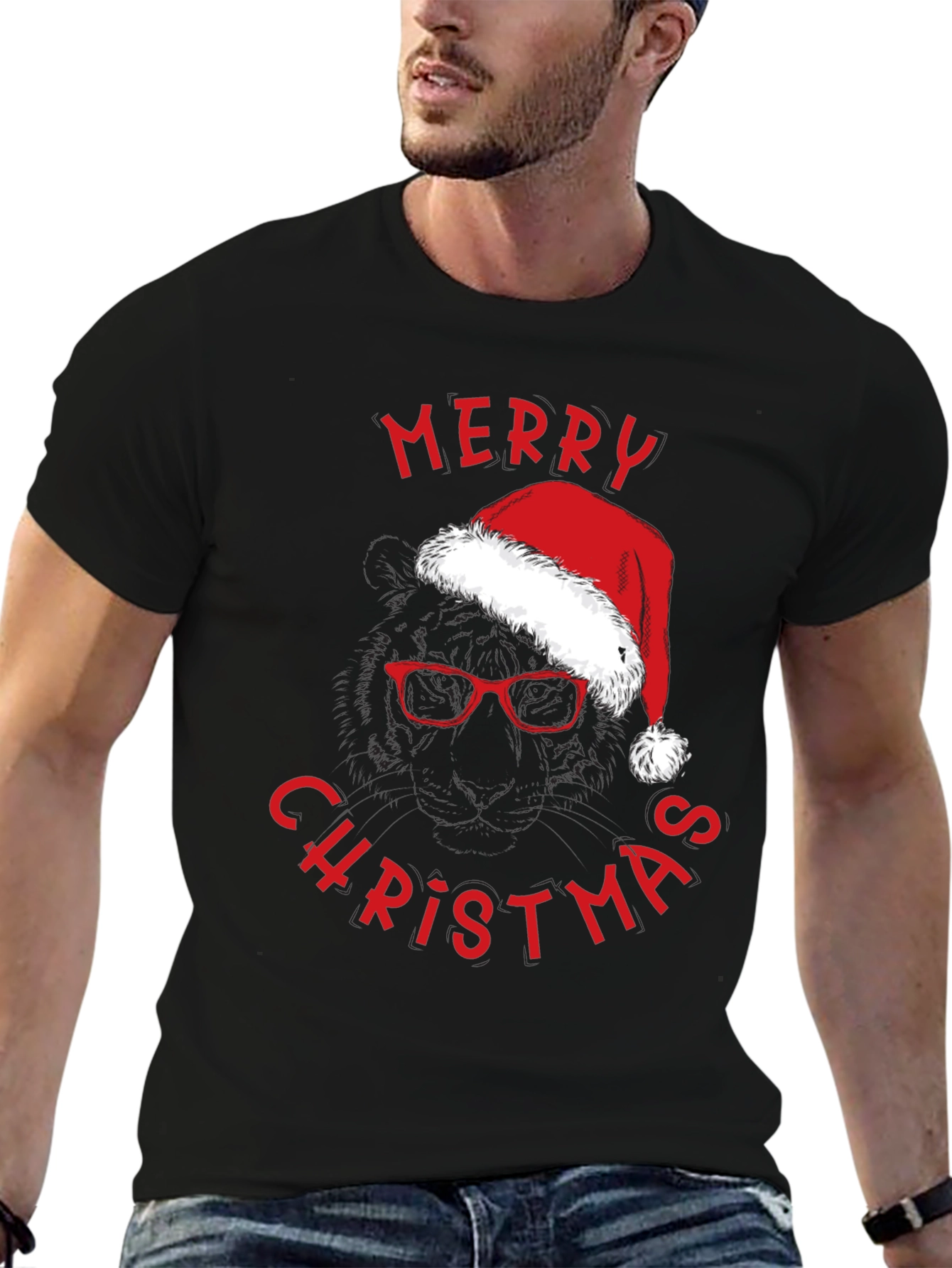Merry Christmas Santa Hat & Glasses T-Shirt
