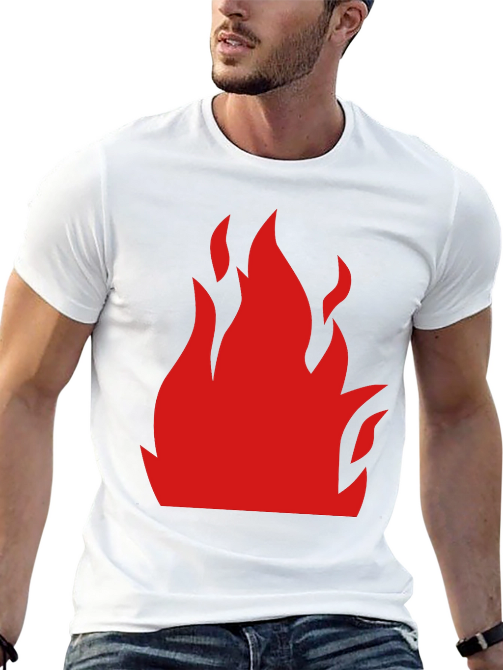 Bold Flame Graphic Tee - Black Cotton T-Shirt