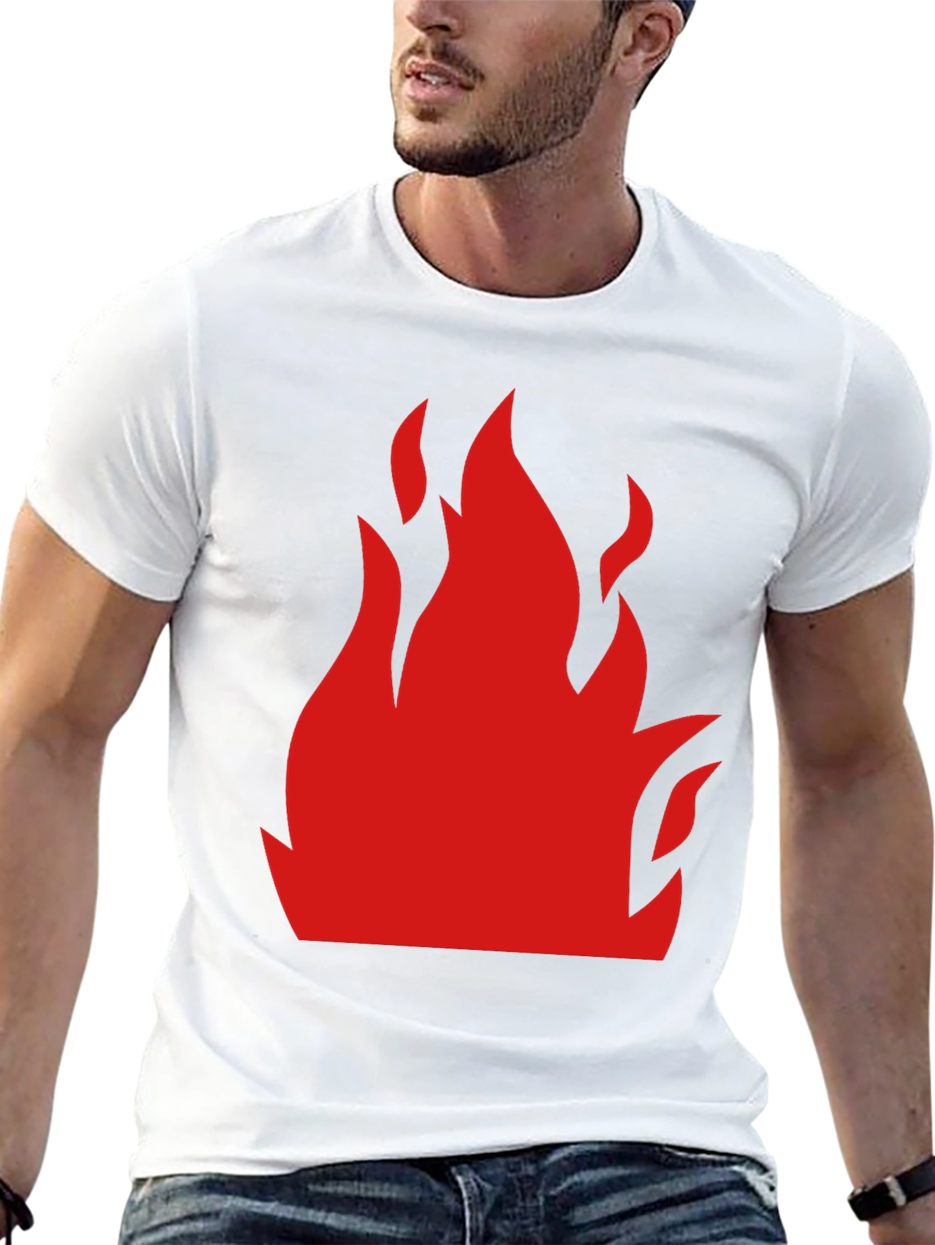 Bold Flame Graphic Tee - Black Cotton T-Shirt