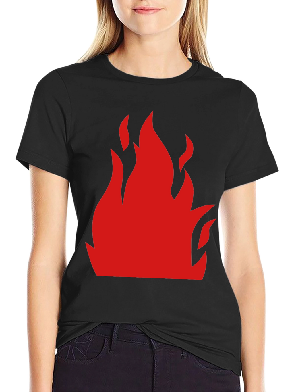 Bold Flame Graphic Tee - Black Cotton T-Shirt