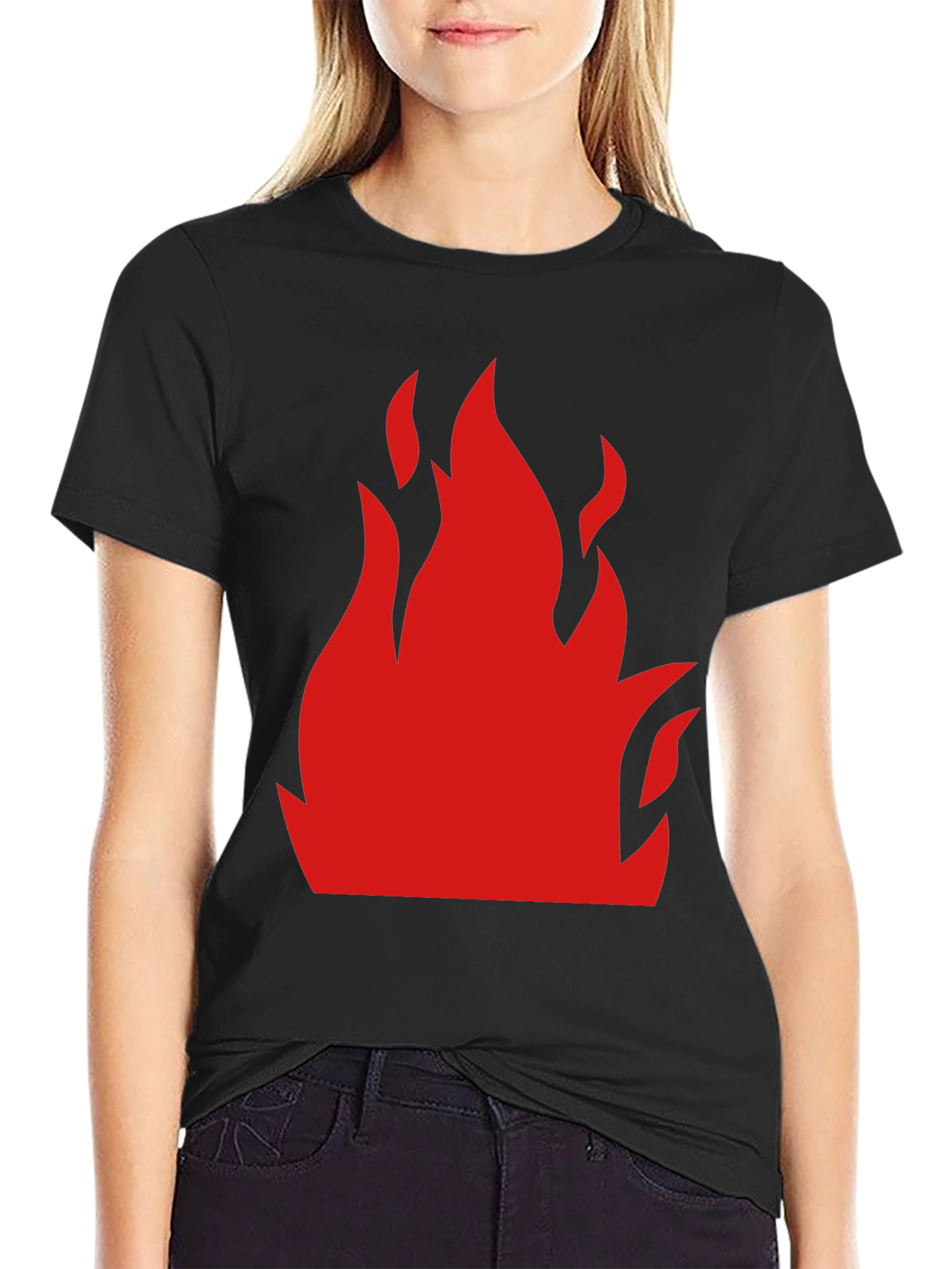Bold Flame Graphic Tee - Black Cotton T-Shirt