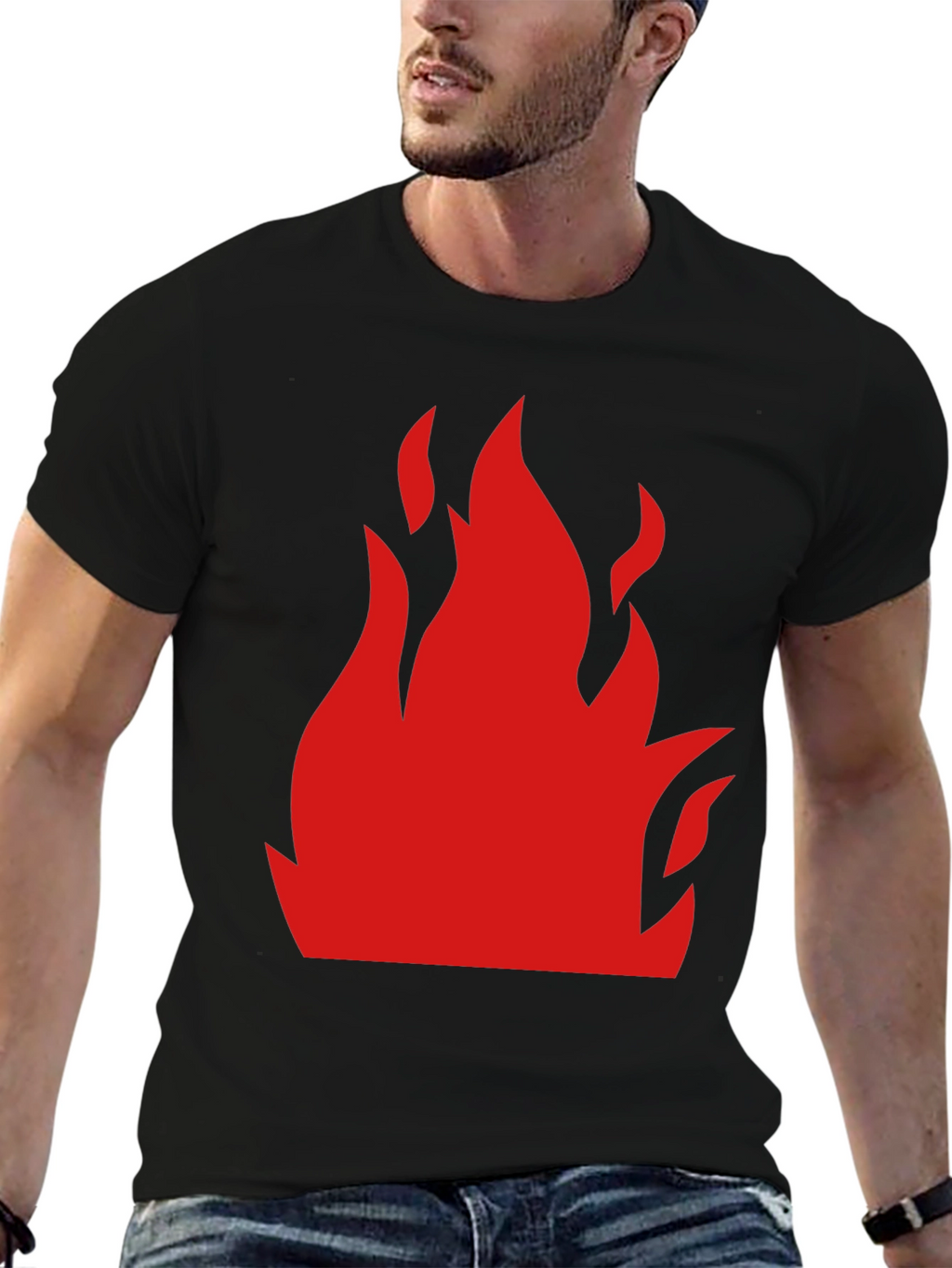 Bold Flame Graphic Tee - Black Cotton T-Shirt