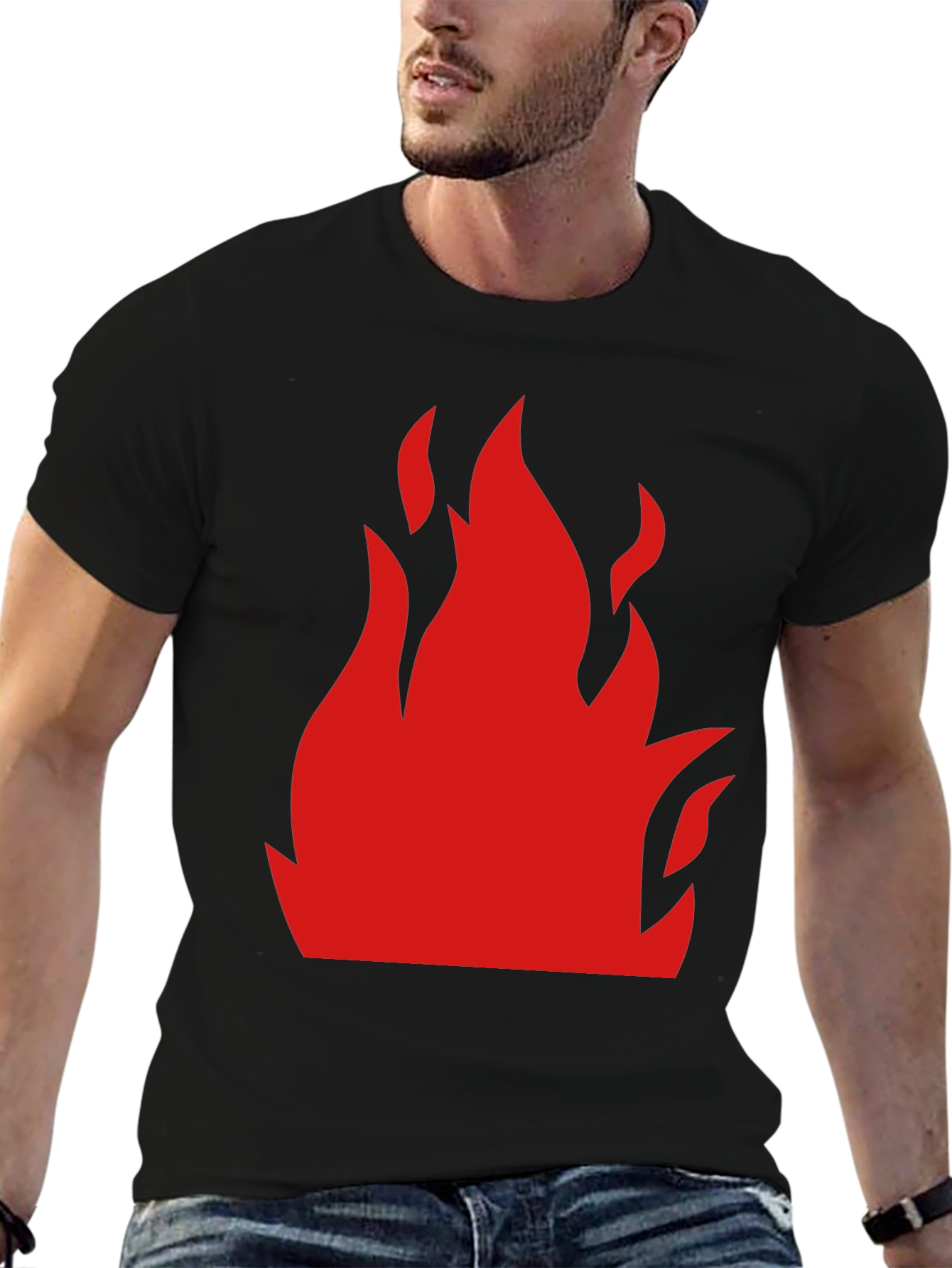 Bold Flame Graphic Tee - Black Cotton T-Shirt