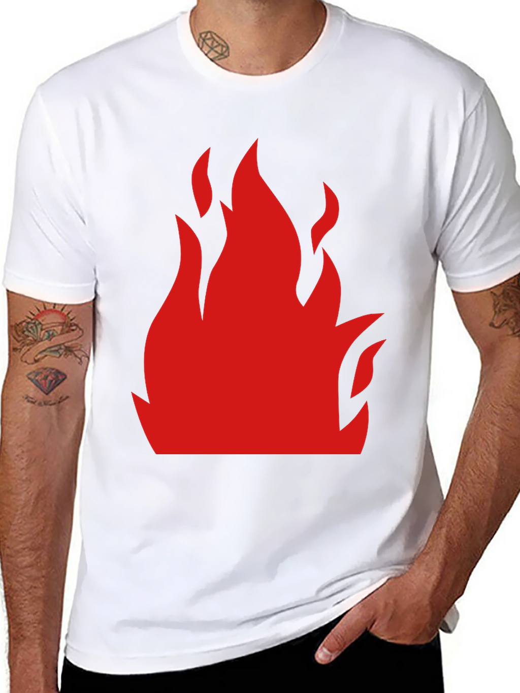 Bold Flame Graphic Tee - Black Cotton T-Shirt