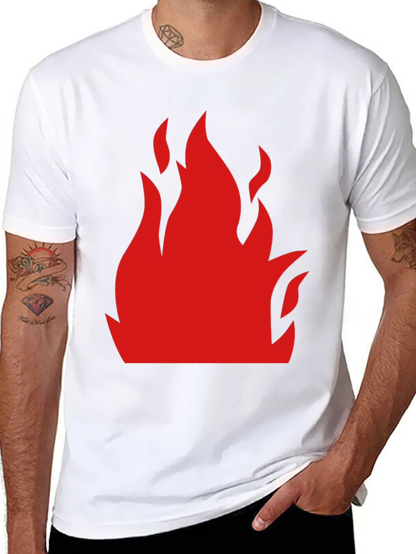 Bold Flame Graphic Tee - Black Cotton T-Shirt