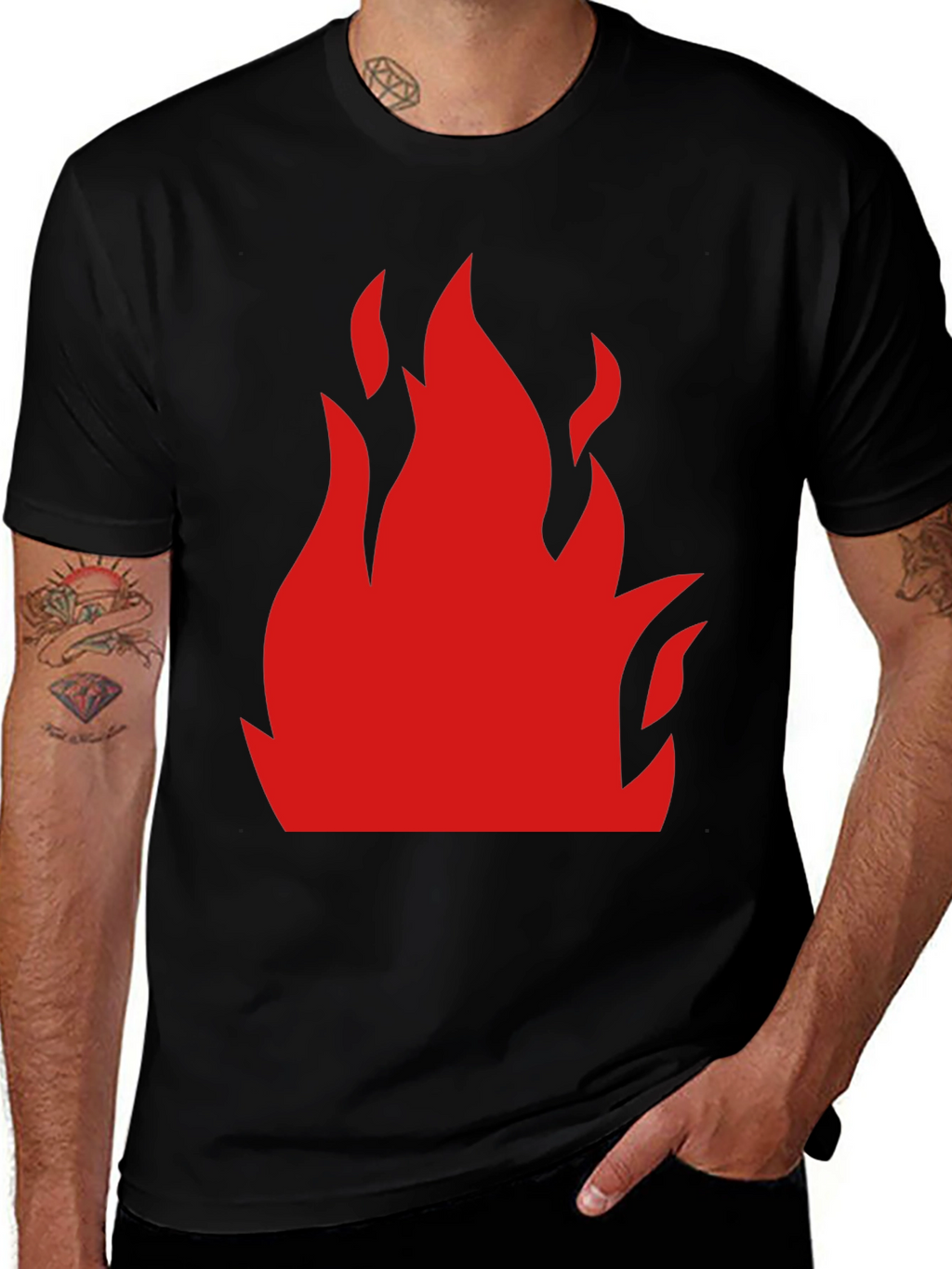 Bold Flame Graphic Tee - Black Cotton T-Shirt