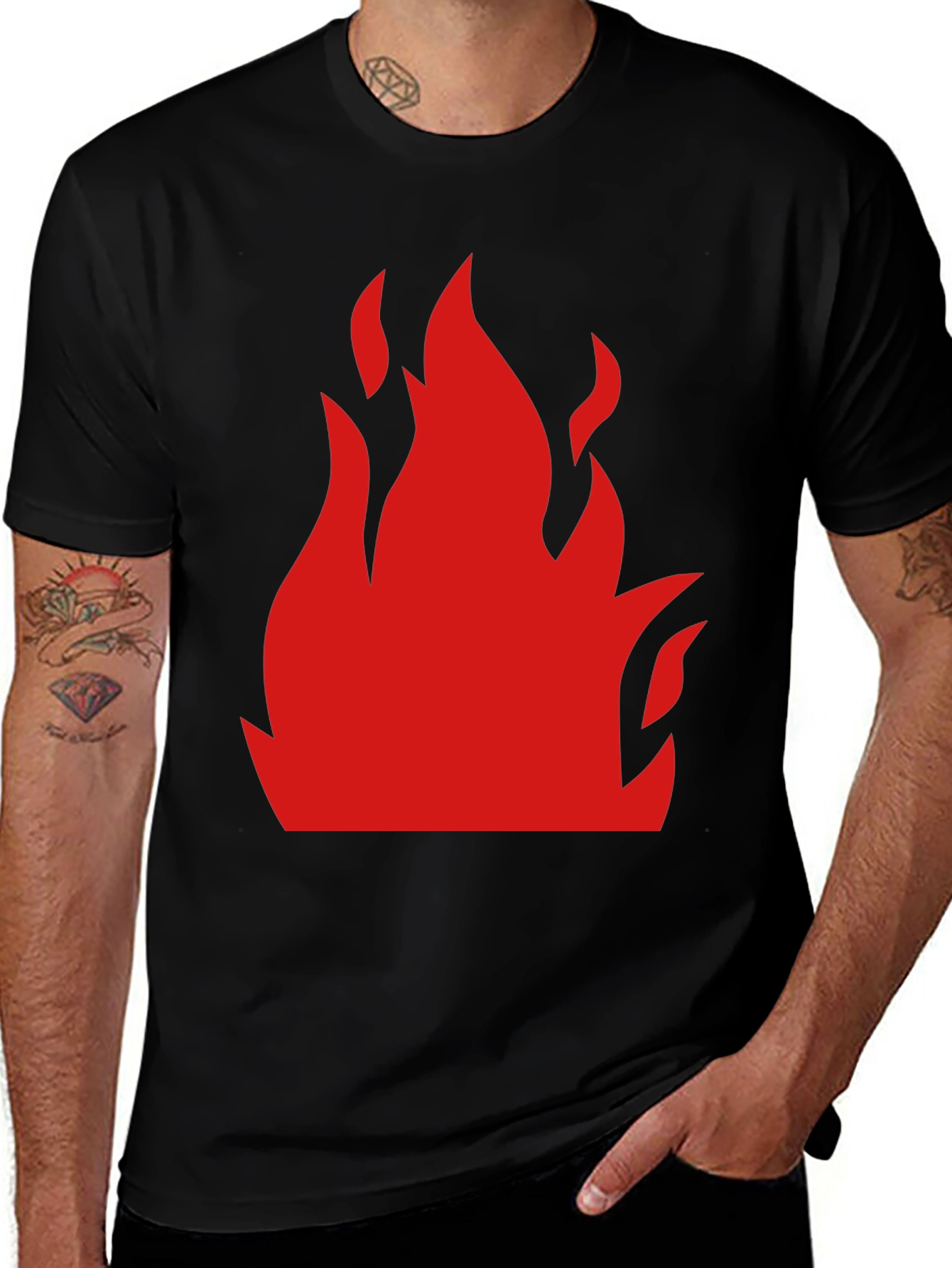 Bold Flame Graphic Tee - Black Cotton T-Shirt
