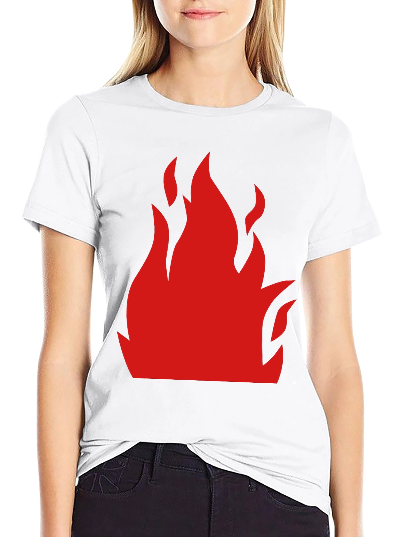 Bold Flame Graphic Tee - Black Cotton T-Shirt