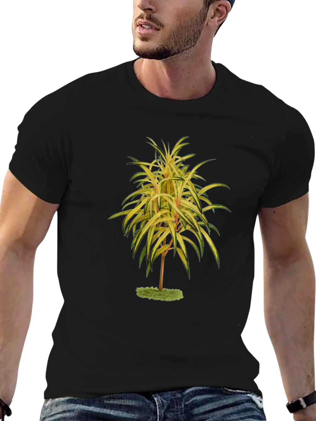 Botanical Tree Print Black T-Shirt